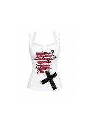 CTRL WORLD Red Rift Cross Lace Cami Top