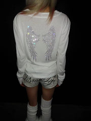 CTRL WORLD Seraph Cross Rhinestone Long Sleeve Crop Top