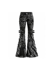 CTRL WORLD Shredded Floral Print Wide-Leg Denim Pants