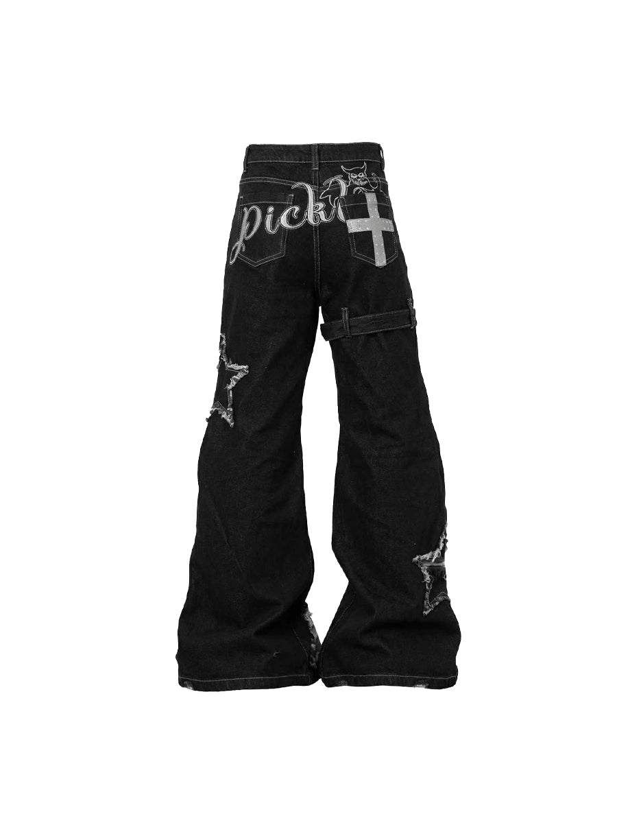 CTRL WORLD Rebel Cross Strap Wide-Leg Jeans