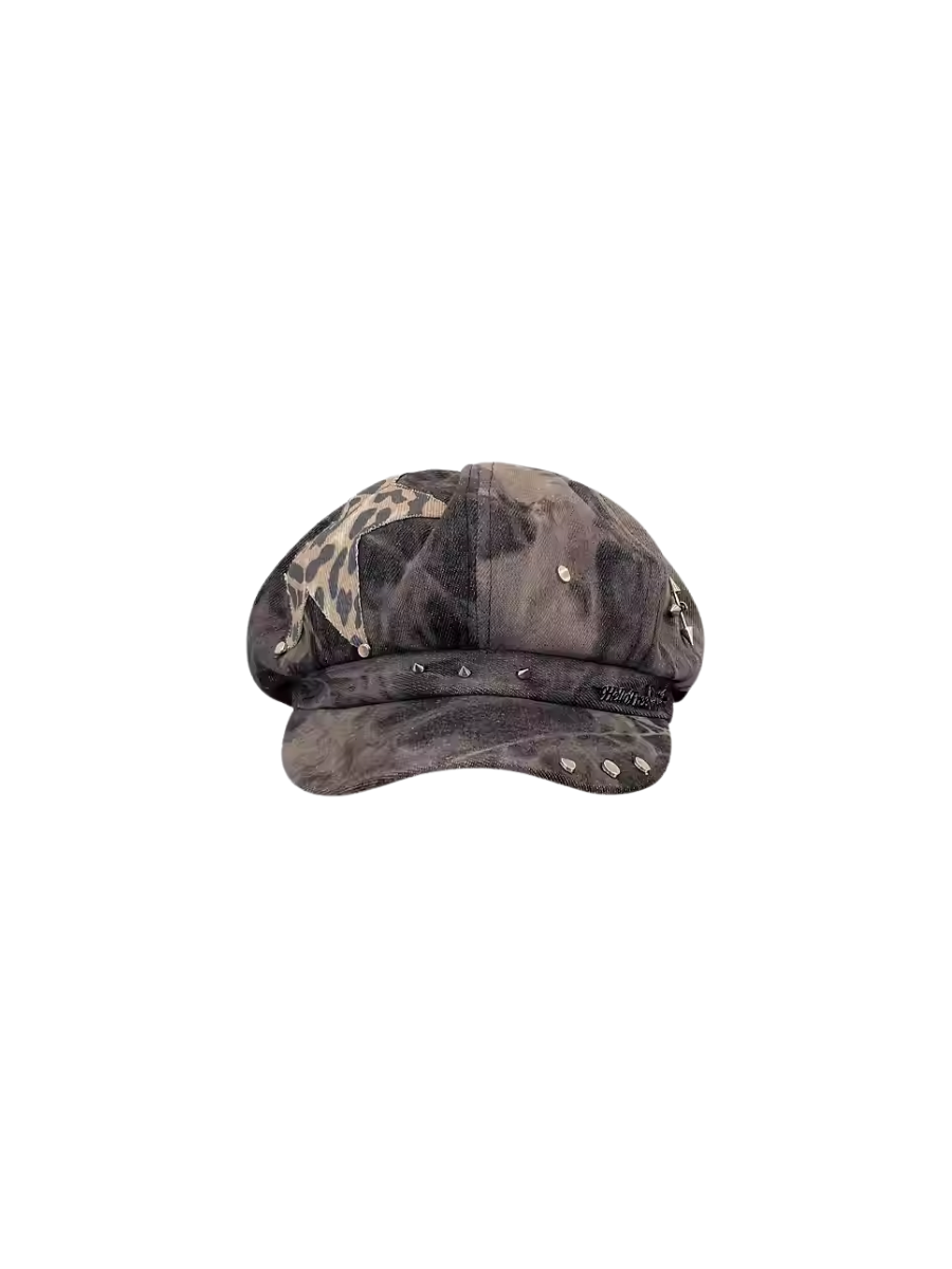CTRL WORLD Leopard Patch Distressed Baker Boy Hat