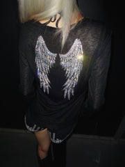 CTRL WORLD Seraph Cross Rhinestone Long Sleeve Crop Top