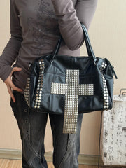 CTRL WORLD Giant Cross Studded Boston Bag