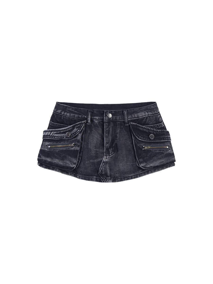 CTRL WORLD Black Shadow Pocket Denim Mini Skirt