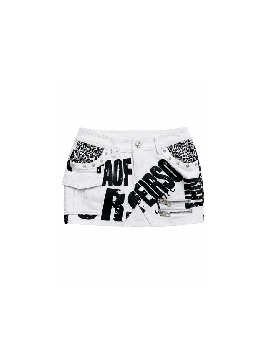 CTRL WORLD Industrial Letter Print Cargo Mini Skirt