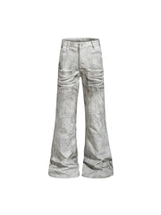 CTRL WORLD Angel Wing Washed Distressed Rivet Wide Leg Jeans