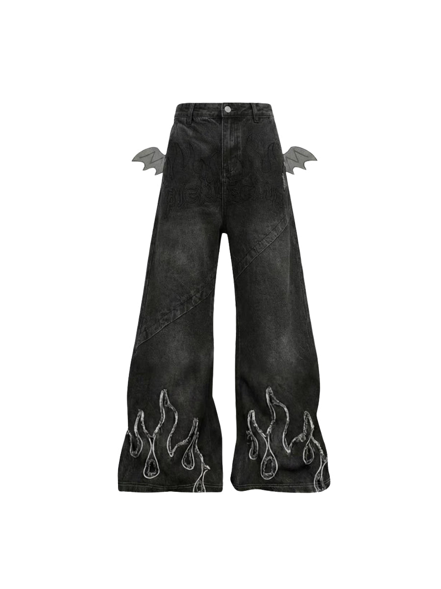 CTRL WORLD "Devil's Flame" Bat Wing Flared Jeans