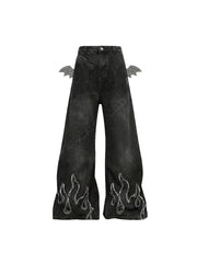 CTRL WORLD "Devil's Flame" Bat Wing Flared Jeans