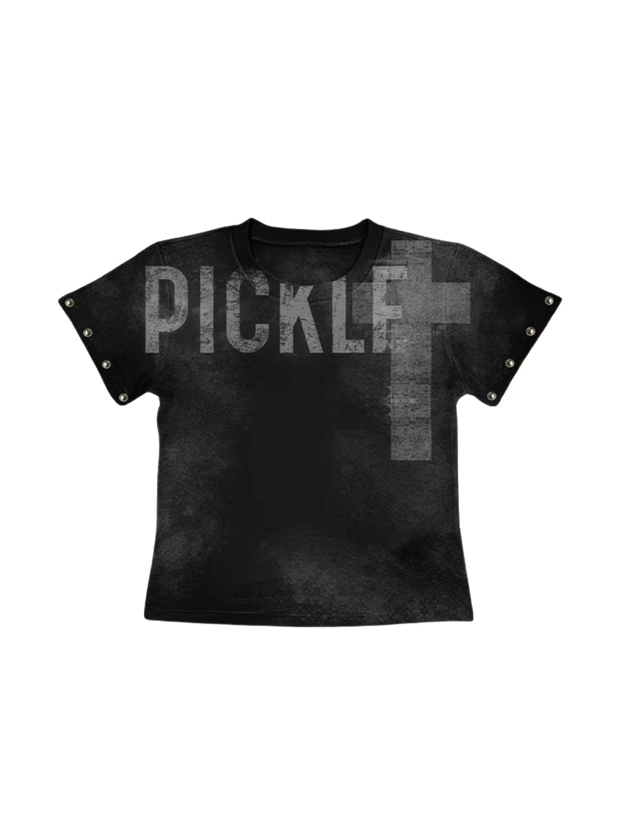 CTRL WORLD Gothic Graphic Rivet Baby Tee