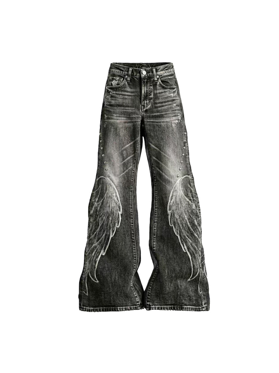CTRL WORLD Angel Wing Graphic Flare Jeans