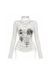 CTRL WORLD Gothic Graphic Lace-Up Ruched Top