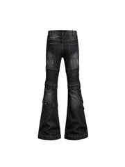 CTRL WORLD  Punk Washed Buckle-Strap Flared Denim Jeans