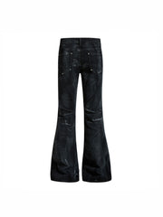 CTRL WORLD Vintage Distressed Black Flare Jeans