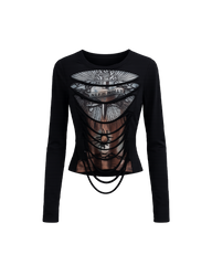 Cut-Out Graphic Long Sleeve Top