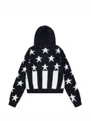 CTRL WORLD Gothic Starburst Fuzzy Knit Zip-Up Hooded Sweater
