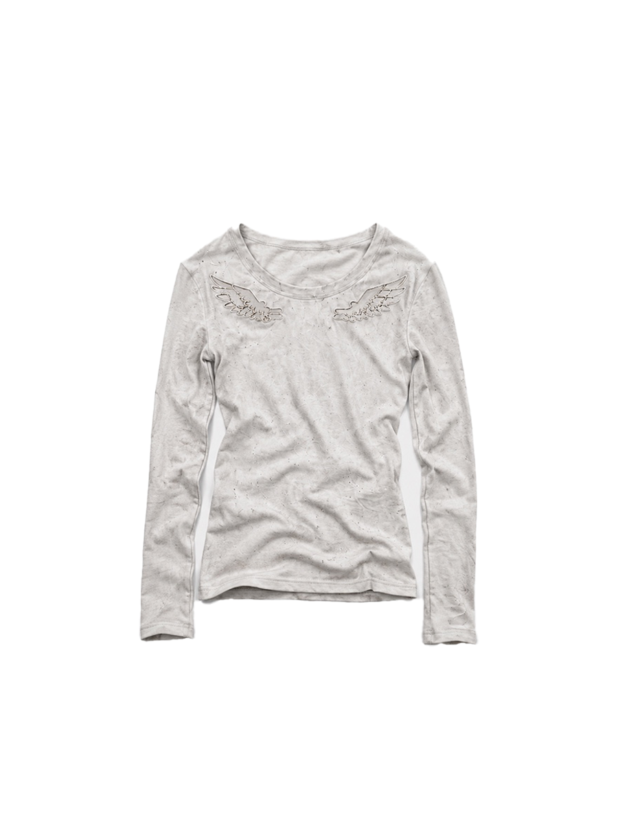 CTRL WORLD Angel Wing Distressed Long-Sleeve Top