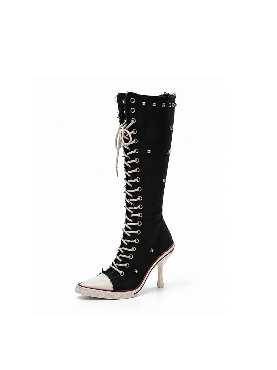 CTRL WORLD "Crypt Stomper" Studded Knee-High Stiletto Sneaker Boots