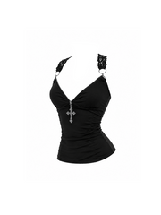 CTRL WORLD Gothic Black Cami Top with Cross Detail