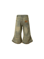 CTRL WORLD Vintage Wing Embroidery Wide-Leg Denim Jorts