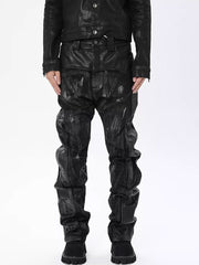 CTRL WORLD Gothic Waxed Distressed Stacked Flare Jeans
