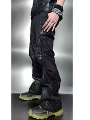 CTRL WORLD Gothic Waxed Distressed Stacked Flare Jeans
