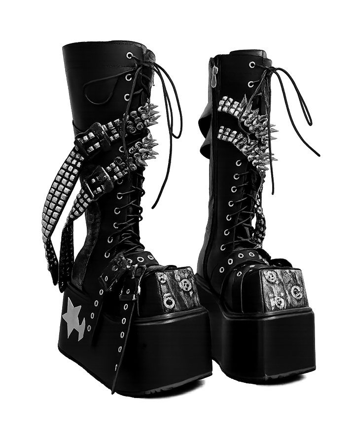 Gothic Studded Platform Lace-Up Boots