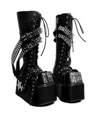 Gothic Studded Platform Lace-Up Boots