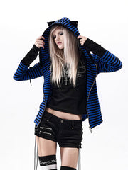 CTRL WORLD Punk Striped Zip-Up Hooded Jacket