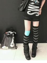 CTRL WORLD Dark Matter Striped Thigh-High Socks