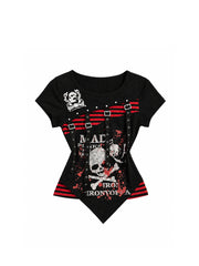 CTRL WORLD Anarchy Skull Strap Asymmetrical Graphic T-Shirt