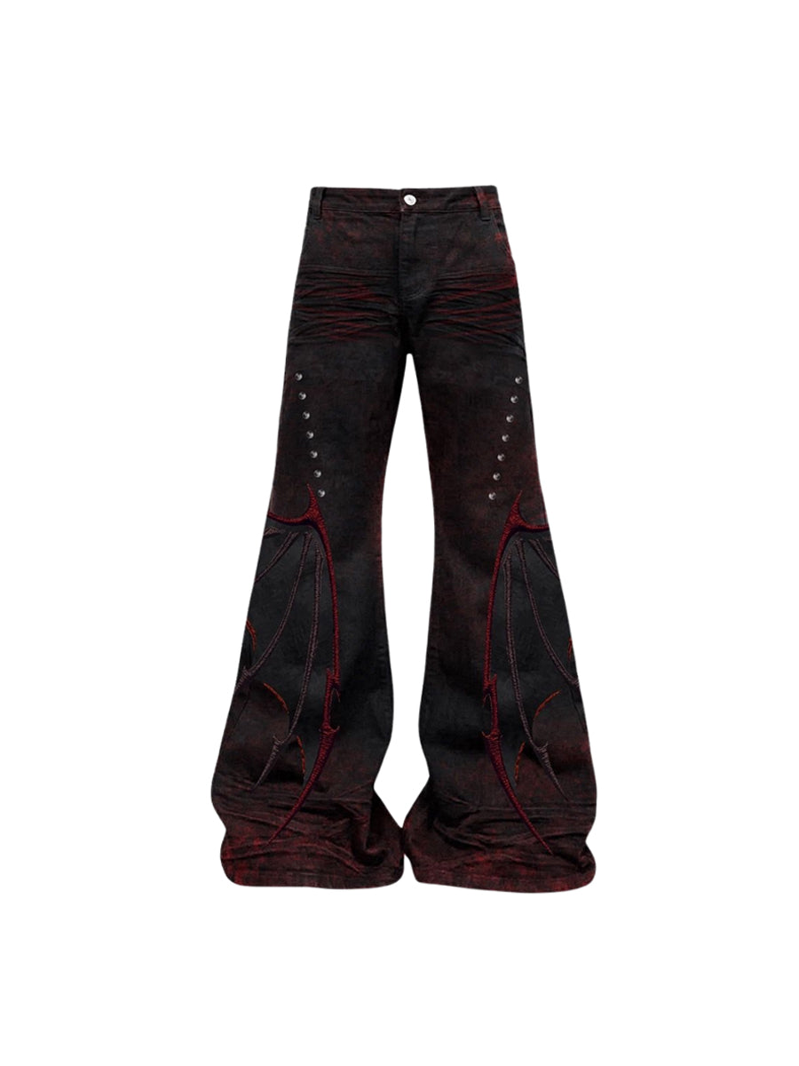 CTRL WORLD "Bloodwing Abyss" Bat Wing Flared Jeans
