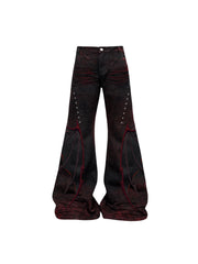 CTRL WORLD "Bloodwing Abyss" Bat Wing Flared Jeans