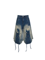 CTRL WORLD Distressed Denim Wide-Legged Cargo Pants