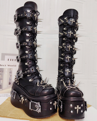 Studded Platform Knee-High Boots