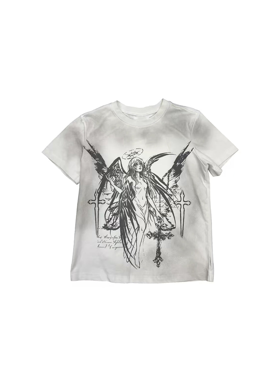 CTRL WORLD Angel Graphic Washed Slim T-Shirt