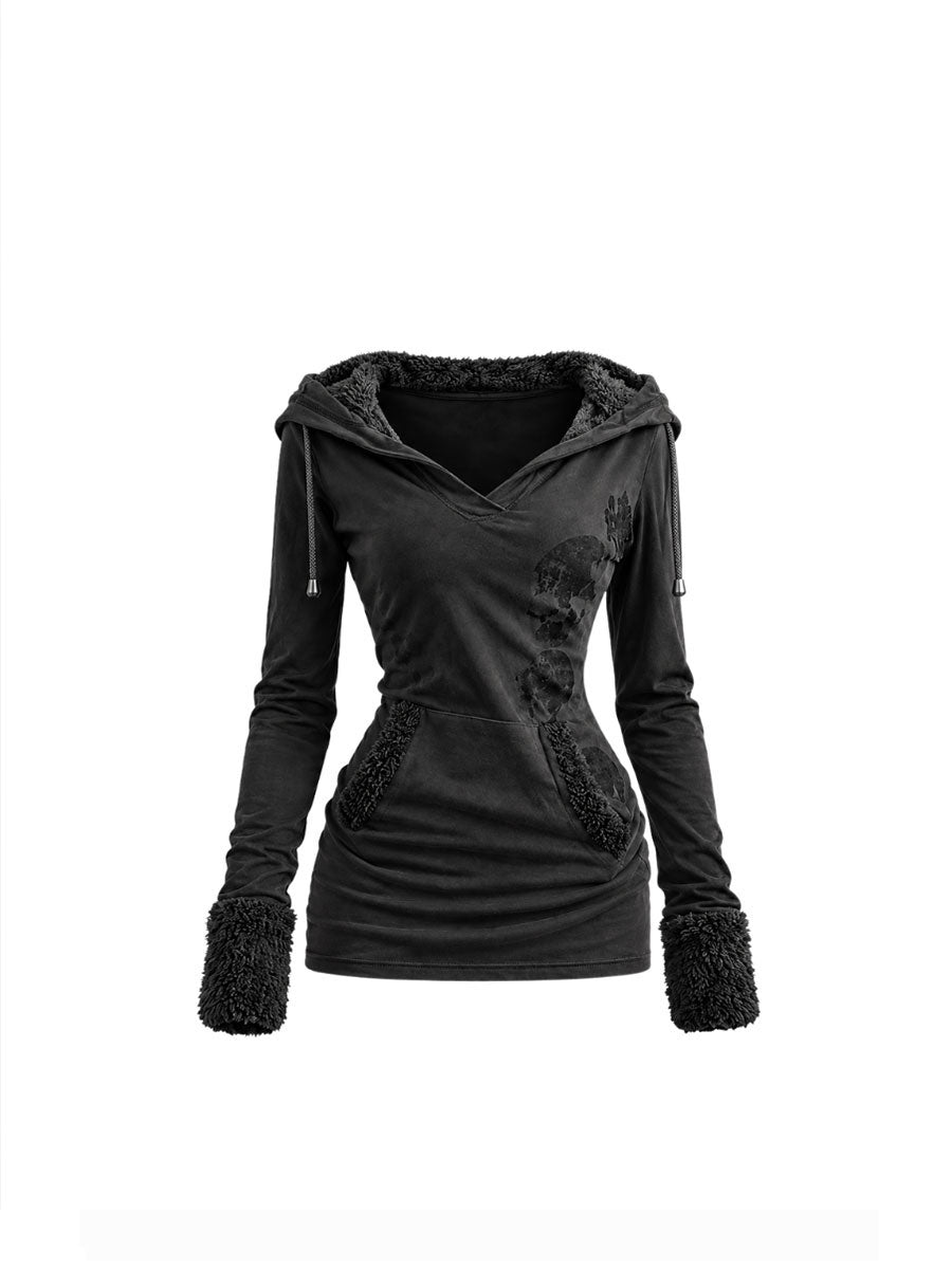 CTRL WORLD Gothic Fleece Hood Slim Top