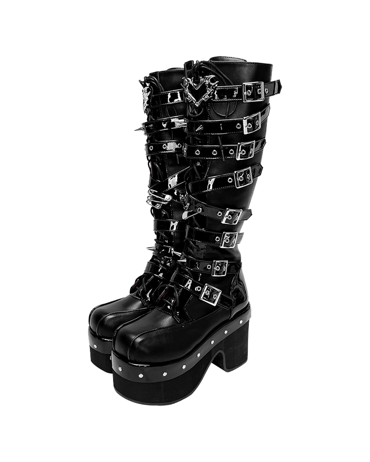 Gothic Multi-Buckle Platform Knee-High Boots