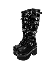 Gothic Multi-Buckle Platform Knee-High Boots