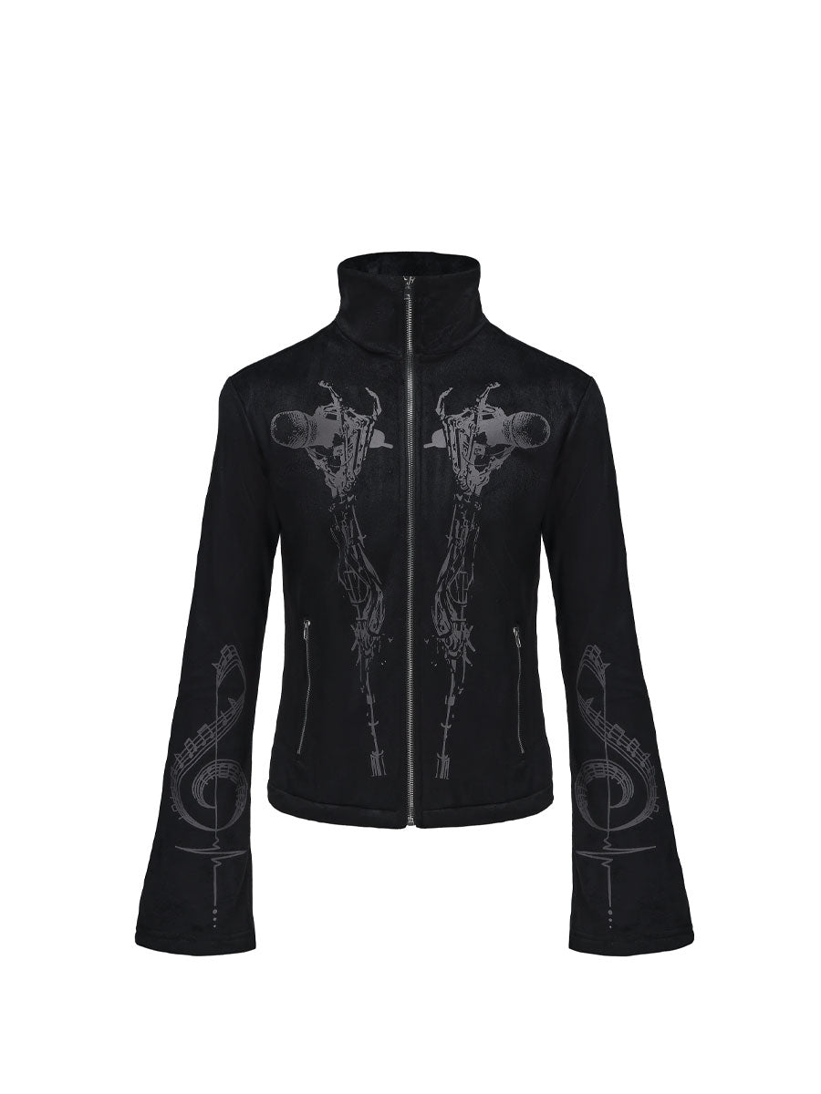 CTRL WORLD Gothic Bell-Sleeve Zip-Up Jacket