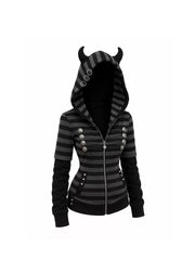 CTRL WORLD  Gothic Horn Hood Military-Inspired Zip-Up Jacket