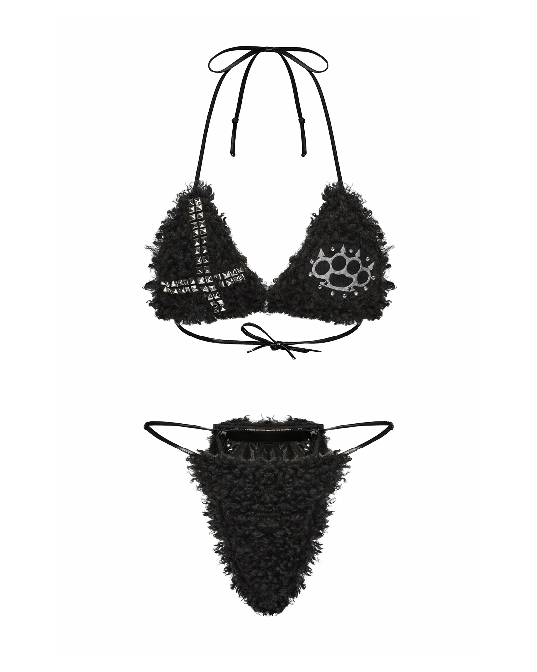 Faux Fur Studded Bikini Set