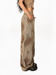Vintage Distressed Wide-Leg Cargo Jeans