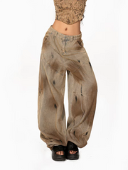 Vintage Distressed Wide-Leg Cargo Jeans