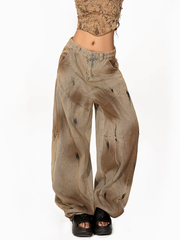 Vintage Distressed Wide-Leg Cargo Jeans