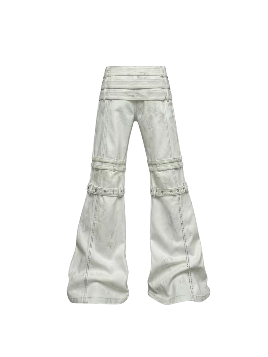 CTRL WORLD Cyberpunk Buckle Strap Flare Jeans