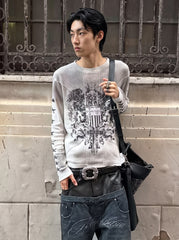 CTRL WORLD Washed Distressed Deconstructed Waffle Knit Long Sleeve