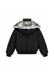 CTRL WORLD Gothic Silver Faux-Fur Hood Bomber Jacket