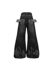 CTRL WORLD "Devil's Flame" Bat Wing Flared Jeans