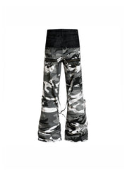 CTRL WORLD Vintage Camo Panel Double-Waist Strap Flare Jeans