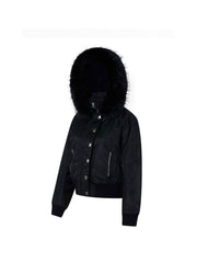 CTRL WORLD Gothic Studded Faux Fur Hooded Bomber Jacket